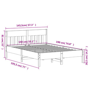 Σκελετός Κρεβατιού Χωρίς Στρώμα 140x190 εκ Μασίφ Ξύλο Πεύκου