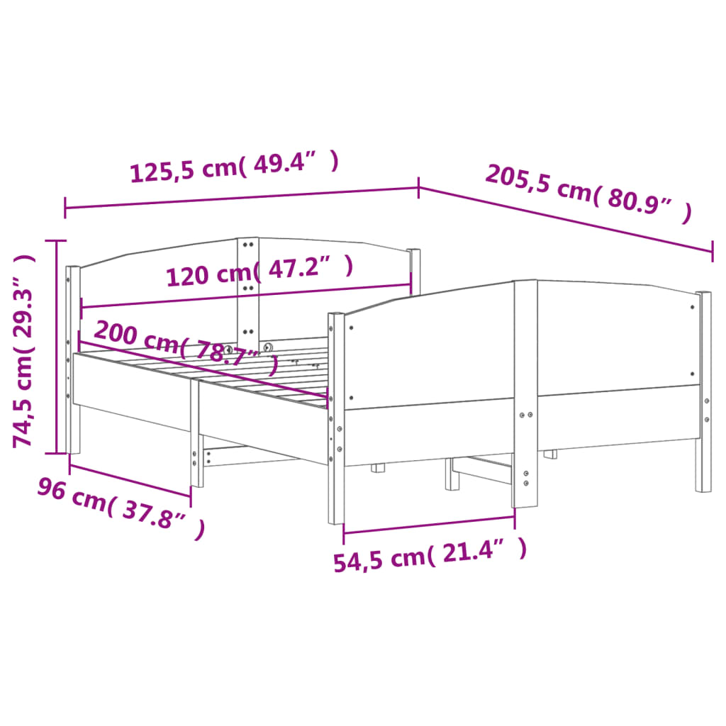 Σκελετός Κρεβατιού Χωρίς Στρώμα 120x200 εκ Μασίφ Ξύλο Πεύκου