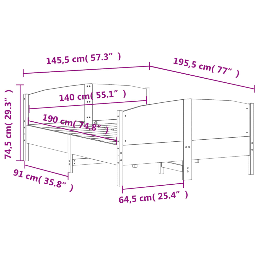 Σκελετός Κρεβατιού Χωρίς Στρώμα Καφέ 140x190 Μασίφ Ξύλο Πεύκου