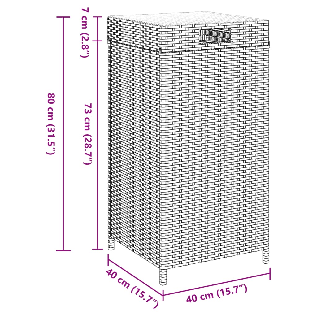 Κάδος Απορριμάτων Καφέ 40 x 40 x 80 εκ. από Συνθετικό Ρατάν