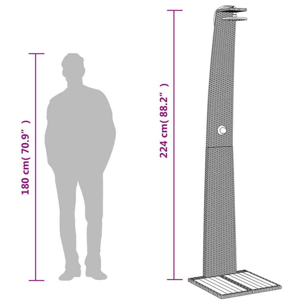 Ντους Εξ. Χώρου Μαύρο 55x60x224εκ. Συνθετικό Ρατάν/Ξύλο Ακακίας - Pakobazaar