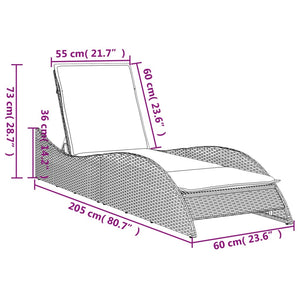 Ξαπλώστρα Μαύρο 60x205x73 εκ. από Συνθετικό Ρατάν με Μαξιλάρι