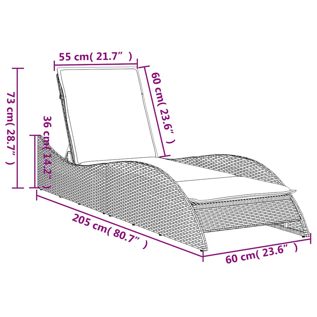 Ξαπλώστρα με Μαξιλάρι Γκρι 60 x 205 x 73 εκ. από Συνθετικό Ρατάν