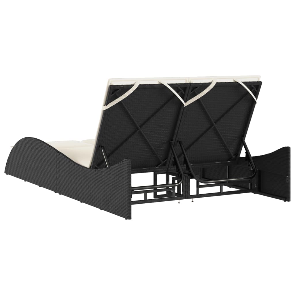 Ξαπλώστρα Μαύρη 114x205x73 εκ. από Συνθετικό Ρατάν με Μαξιλάρι