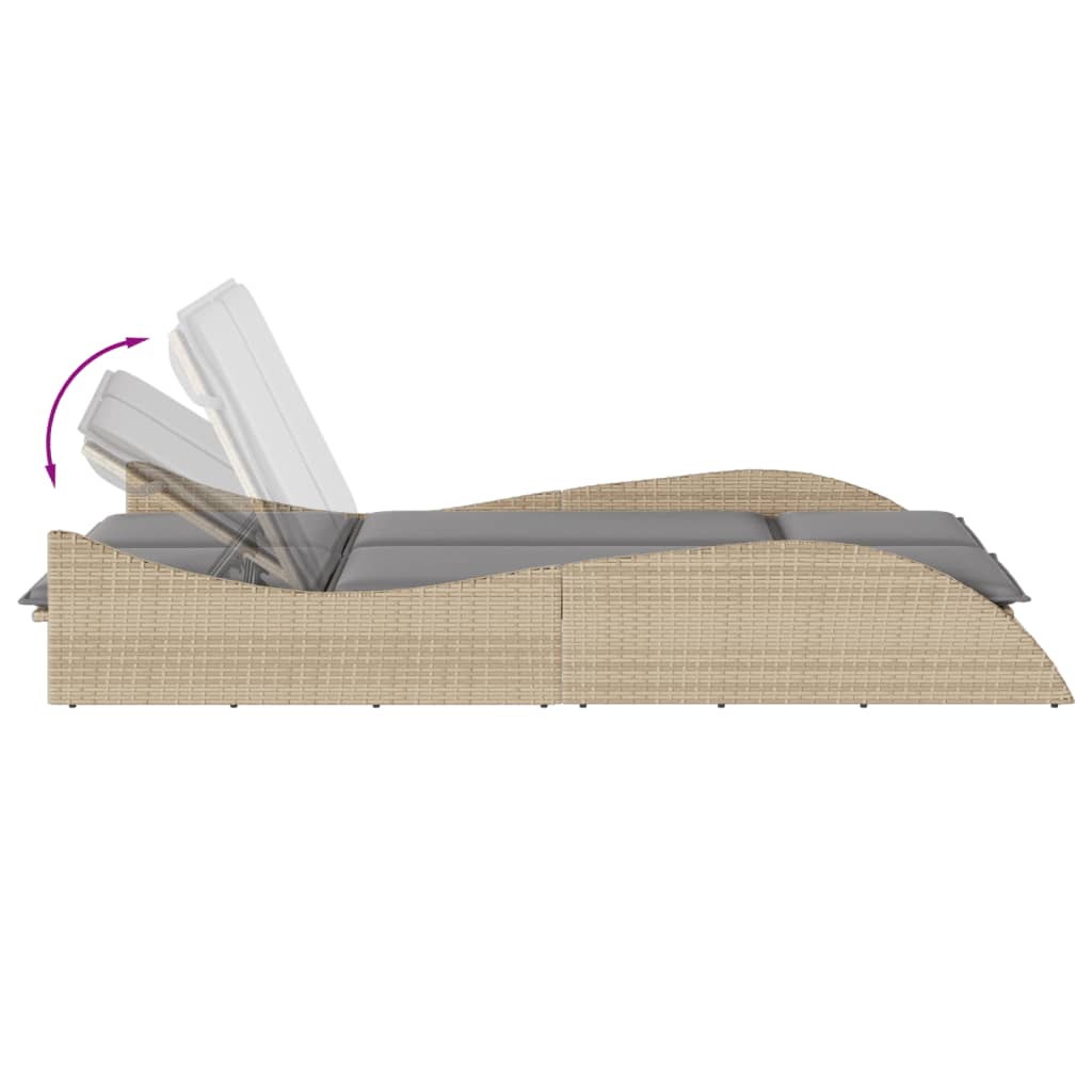 Ξαπλώστρα Μπεζ 114x205x73 εκ. από Συνθετικό Ρατάν με Μαξιλάρι