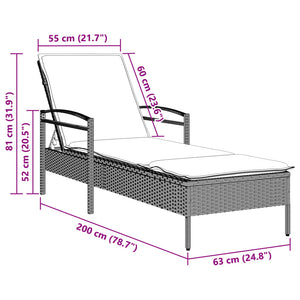 Ξαπλώστρα Αν. Γκρι 63x200x81 εκ. Συνθετικό Ρατάν με Μαξιλάρι
