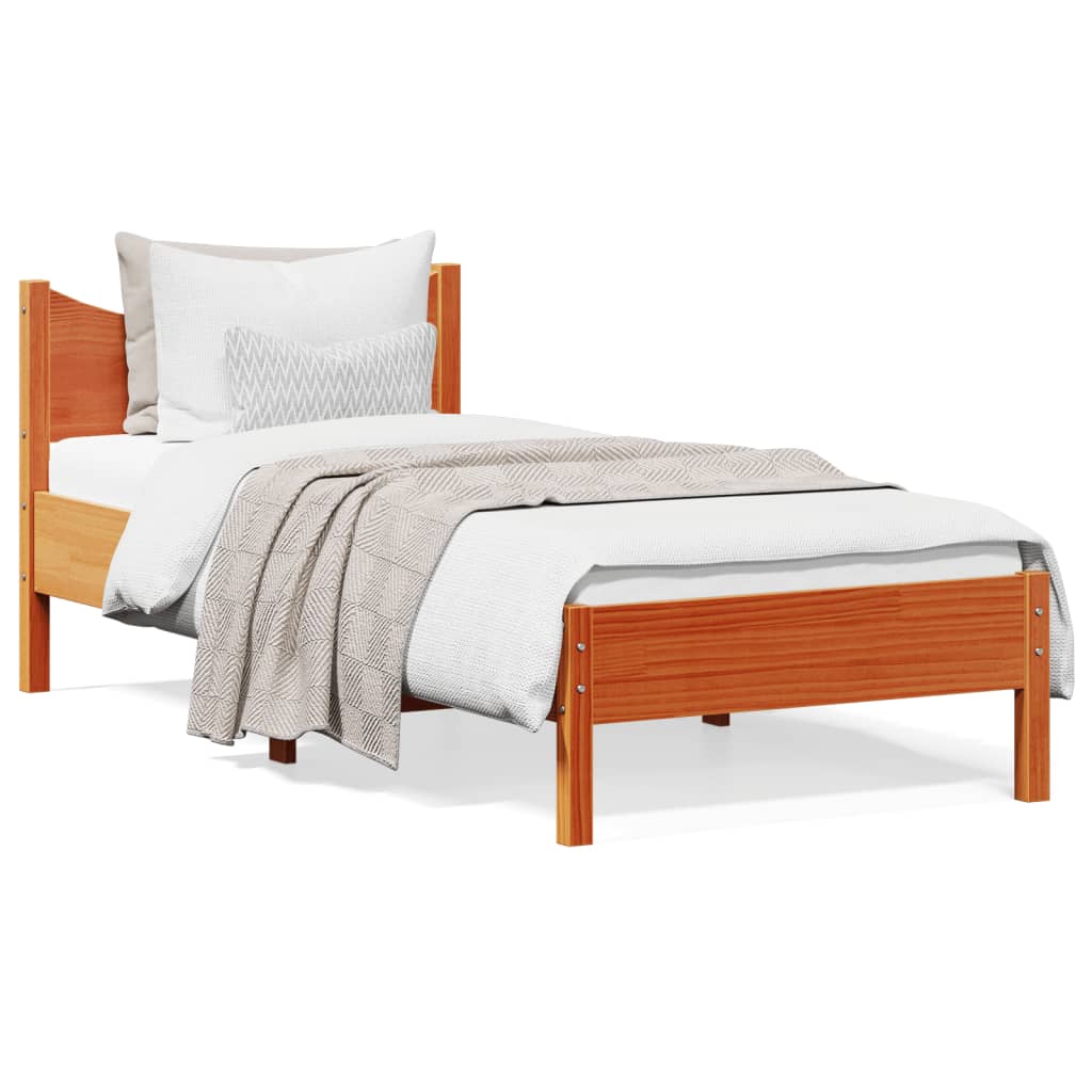 Σκελετός Κρεβ. Χωρίς Στρώμα Καφέ Κεριού 90x190 εκ Μασίφ Πεύκο