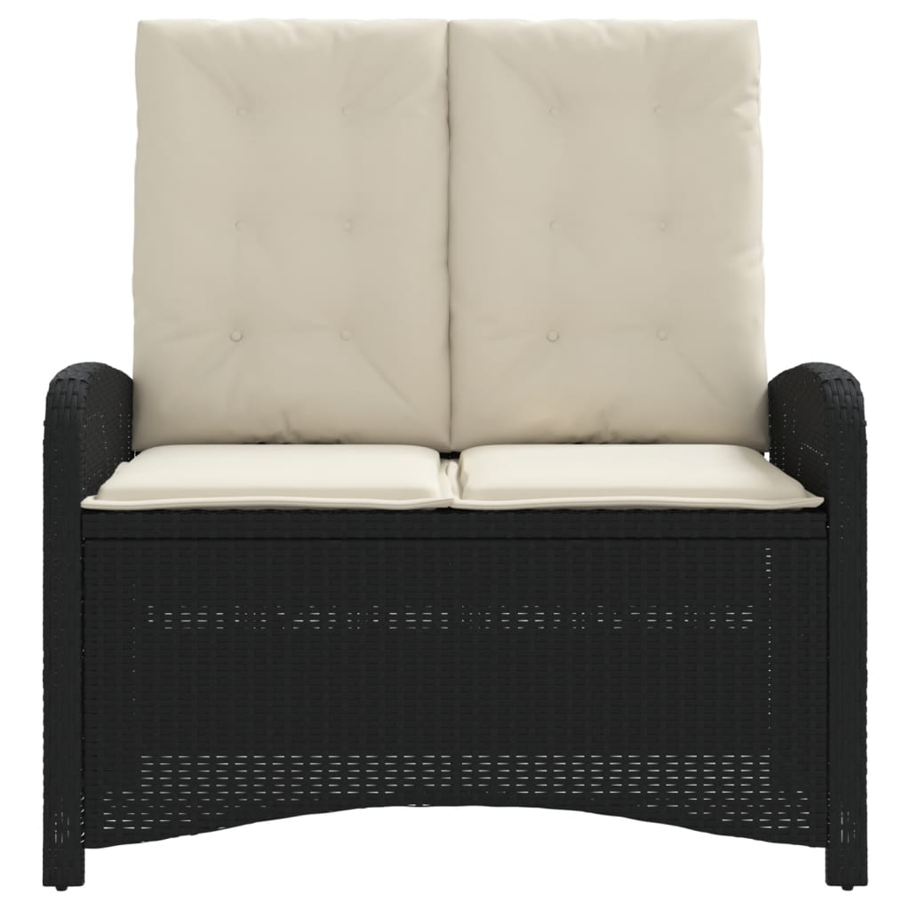 Πάγκος Κήπου Ανακλινόμενος Μαύρος Συνθετικό Ρατάν με Μαξιλάρια