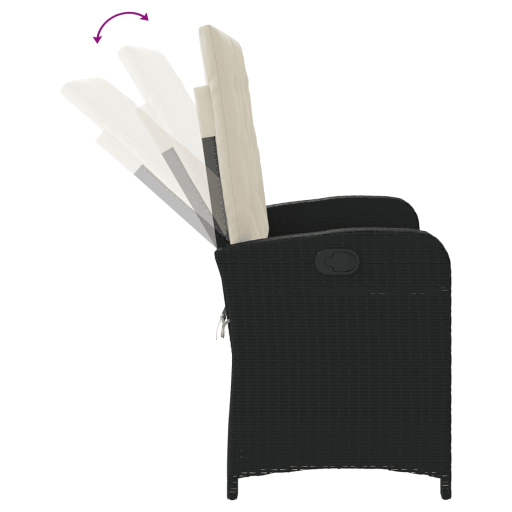 Πάγκος Κήπου Ανακλινόμενος Μαύρος Συνθετικό Ρατάν με Μαξιλάρια