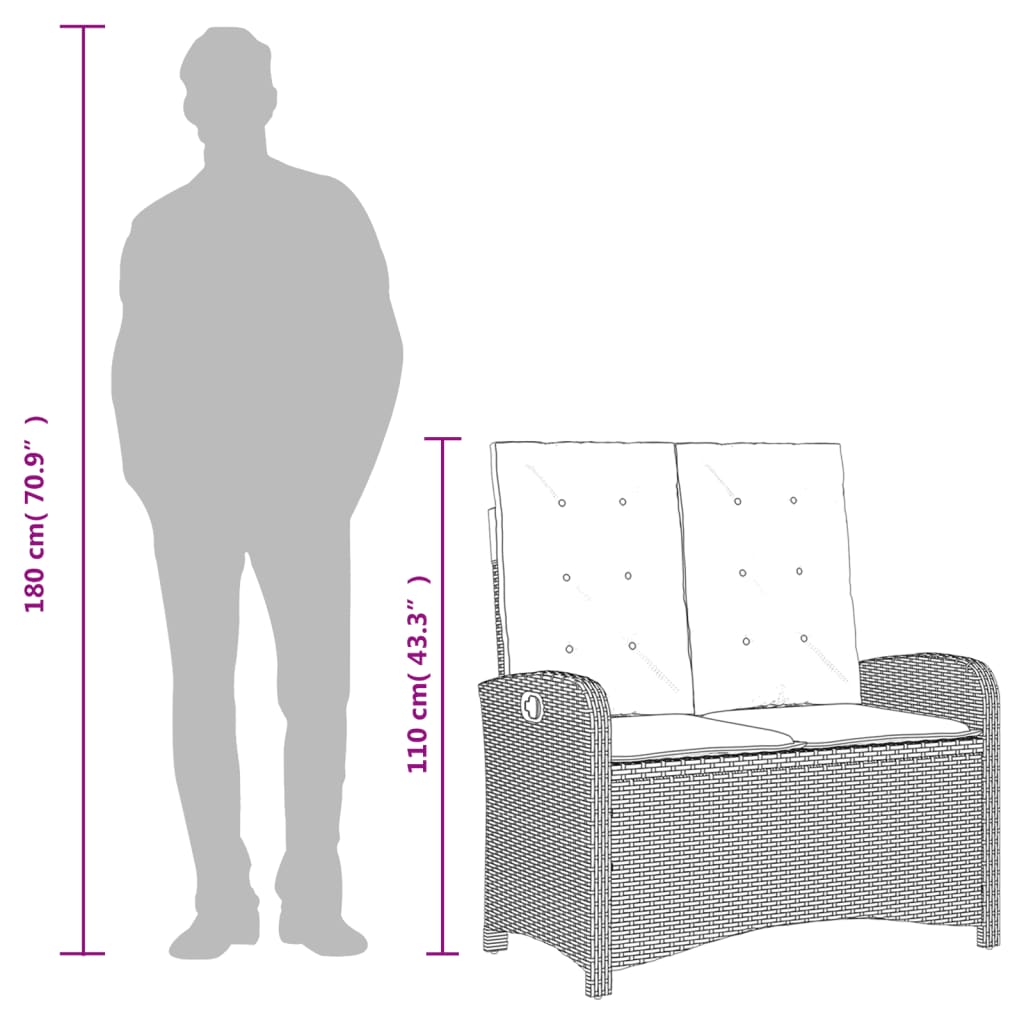 Πάγκος Κήπου Ανακλινόμενος Μπεζ Συνθετικό Ρατάν με Μαξιλάρια