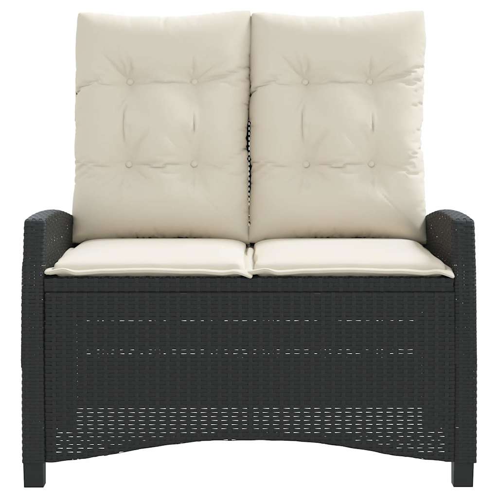 Πάγκος Κήπου Ανακλινόμενος Μαύρος Συνθετικό Ρατάν με Μαξιλάρια