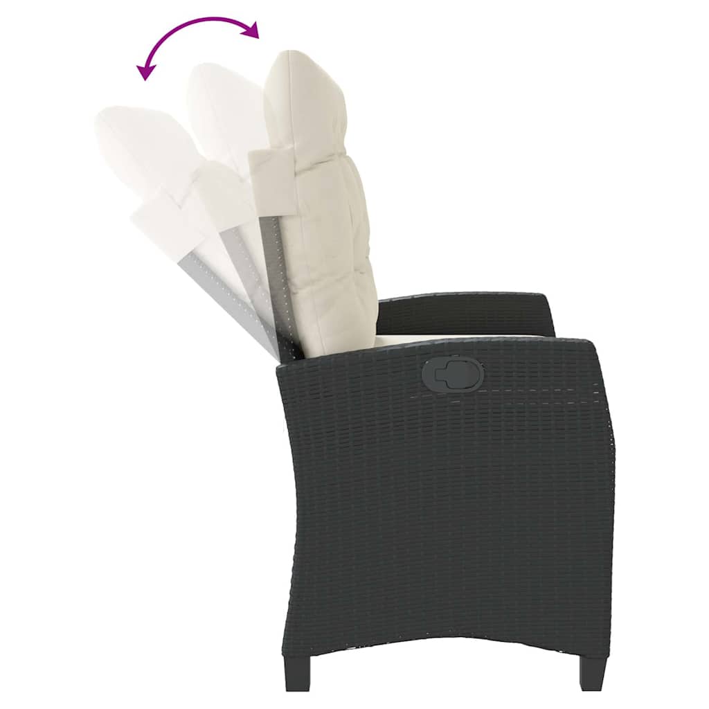 Πάγκος Κήπου Ανακλινόμενος Μαύρος Συνθετικό Ρατάν με Μαξιλάρια