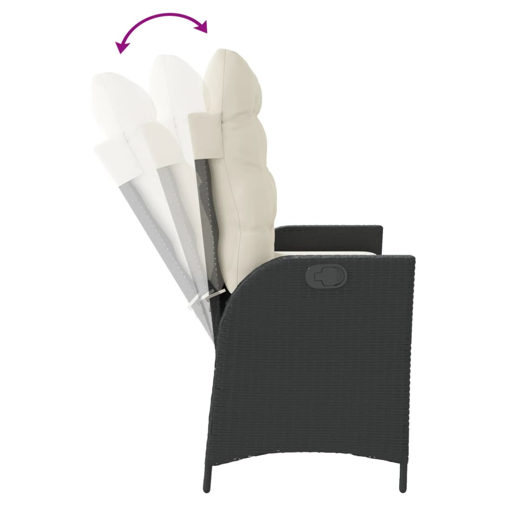 Πάγκος Κήπου Ανακλινόμενος Μαύρος Συνθετικό Ρατάν με Μαξιλάρια