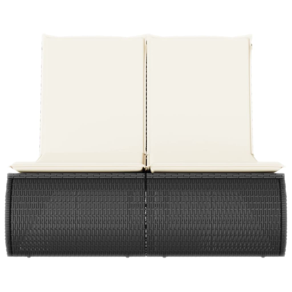 Ξαπλώστρα Διπλή Μαύρη από Συνθετικό Ρατάν με Μαξιλάρια - Pakobazaar