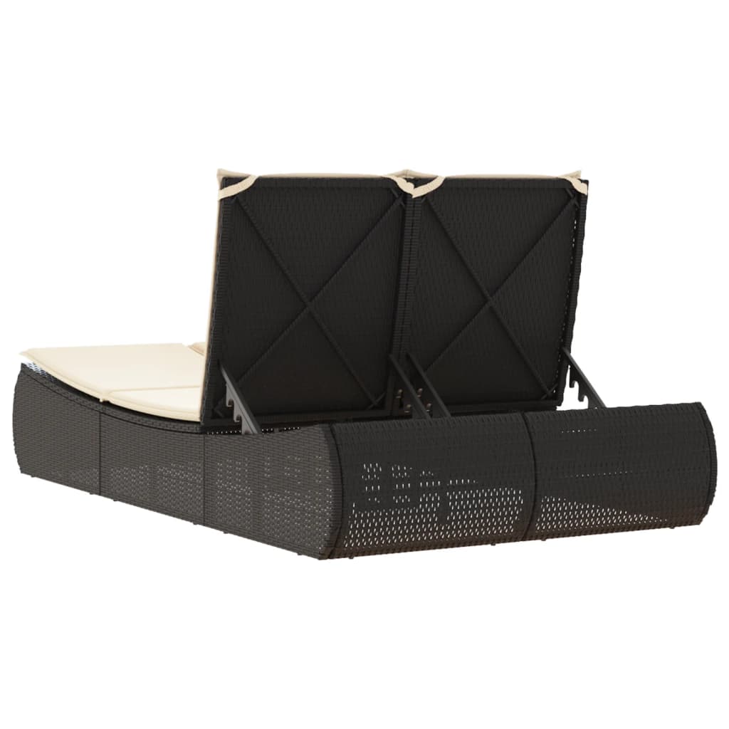 Ξαπλώστρα Διπλή Μαύρη από Συνθετικό Ρατάν με Μαξιλάρια - Pakobazaar