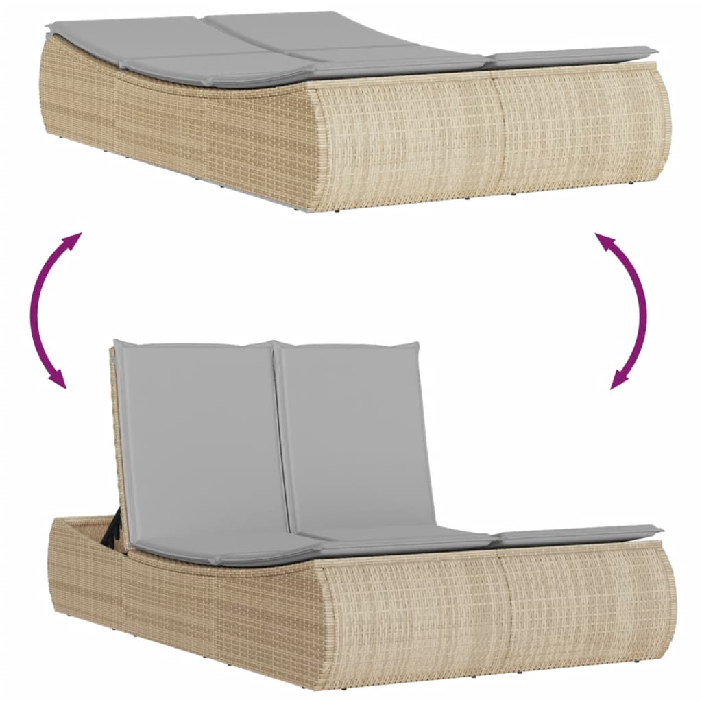 Ξαπλώστρα Διπλή Μπεζ από Συνθετικό Ρατάν με Μαξιλάρια