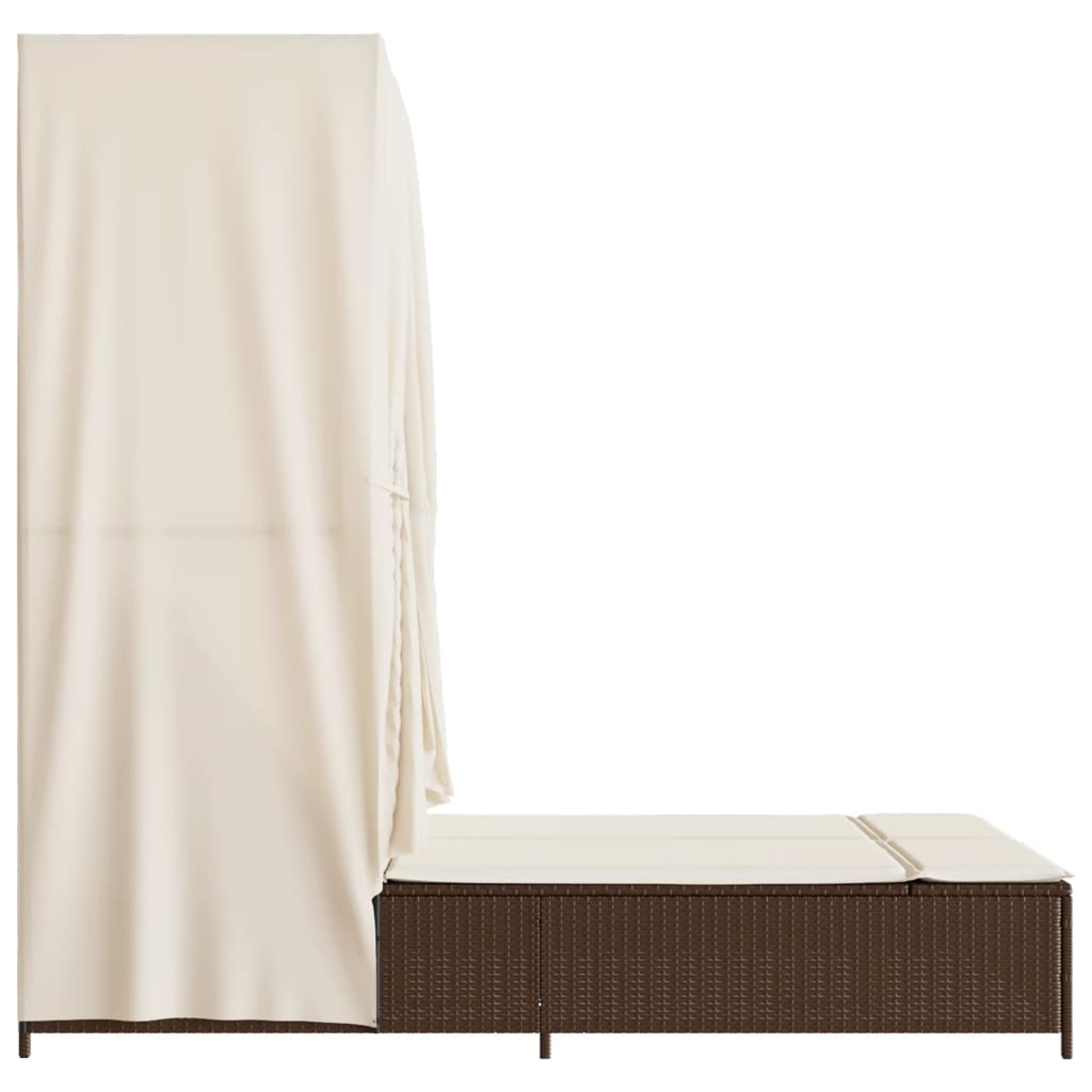 Ξαπλώστρα Διπλή Καφέ από Συνθετικό Ρατάν με Οροφή / Κουρτίνες