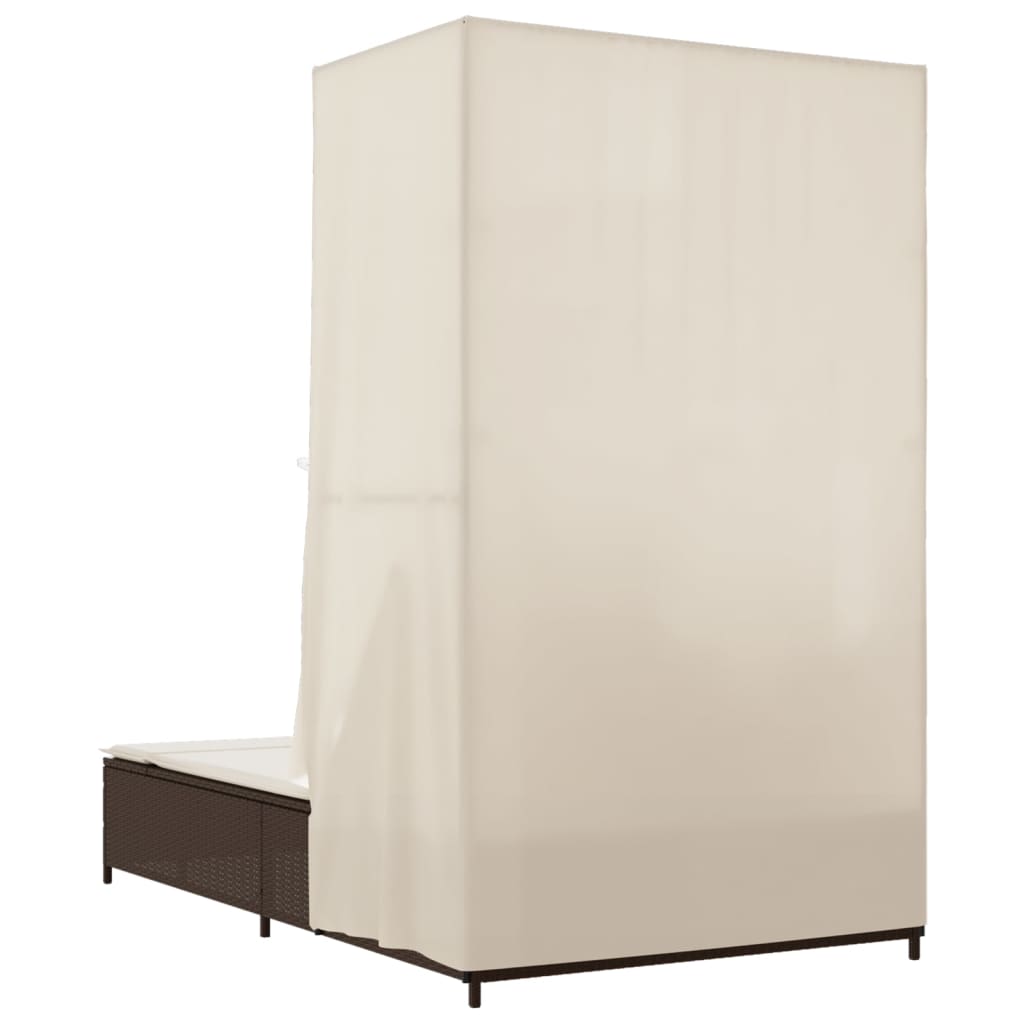 Ξαπλώστρα Διπλή Καφέ από Συνθετικό Ρατάν με Οροφή / Κουρτίνες