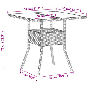 Τραπέζι Κήπου Γυάλινη Επιφάνεια Λευκό 80x80x75 εκ. Συνθ. Ρατάν