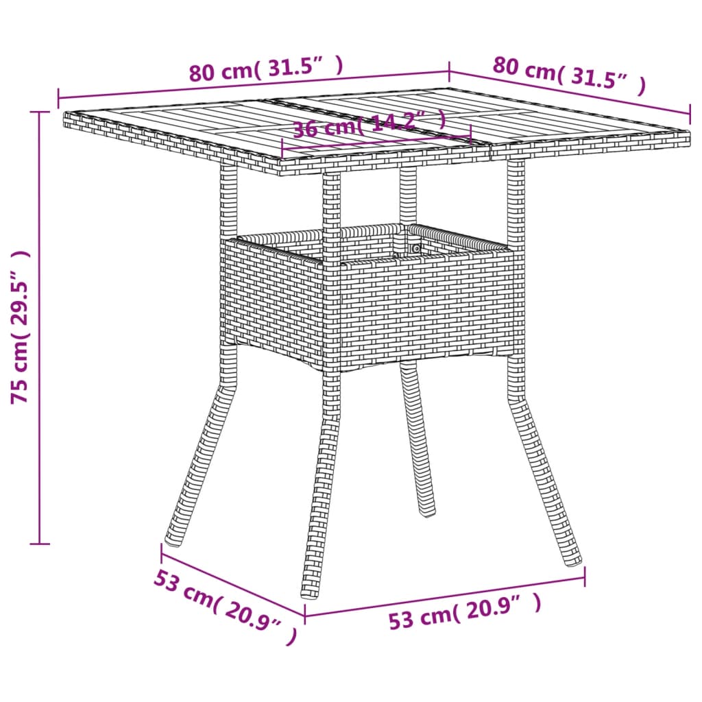 Τραπέζι Κήπου Μπεζ 80x80x75 εκ. Συνθετικό Ρατάν / Ξύλο Ακακίας
