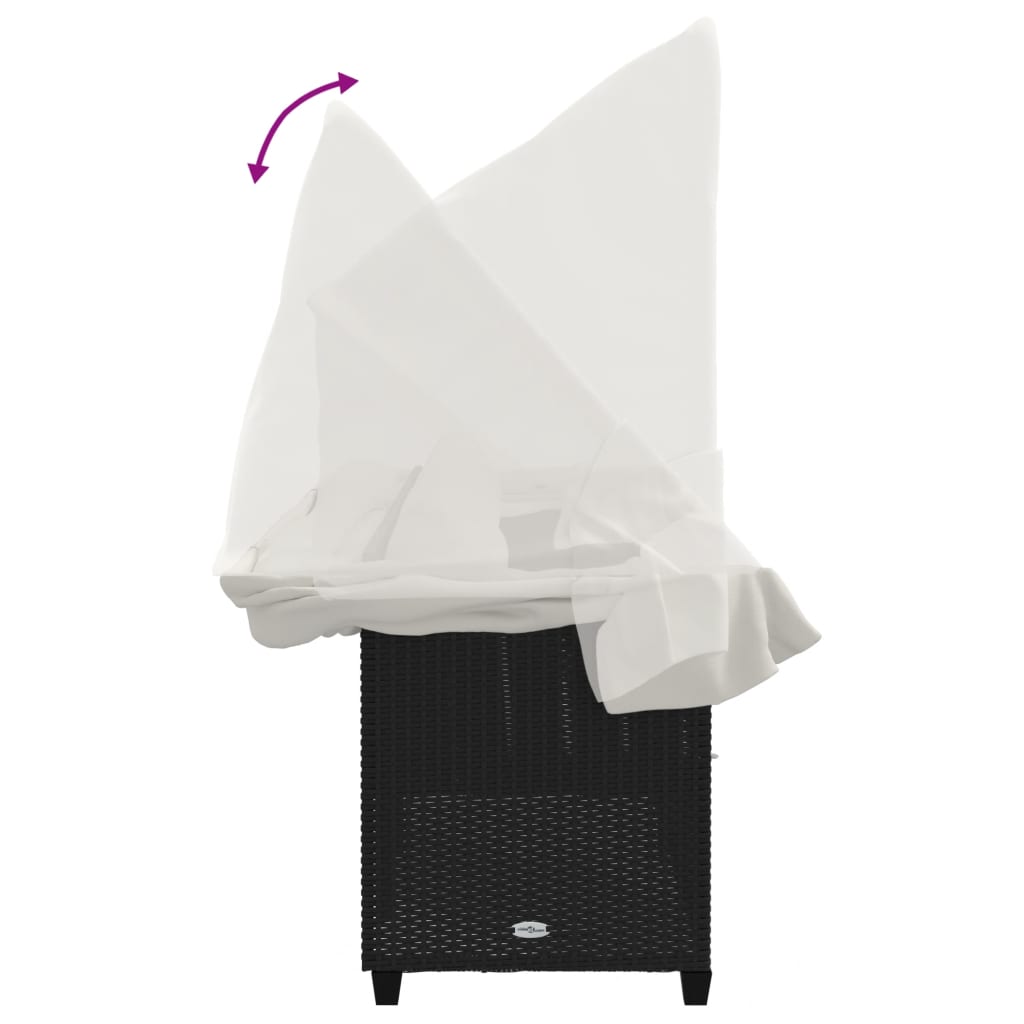 Ξαπλώστρα Μαύρη Συνθετικό Ρατάν με Σκίαστρο και Μαξιλάρια