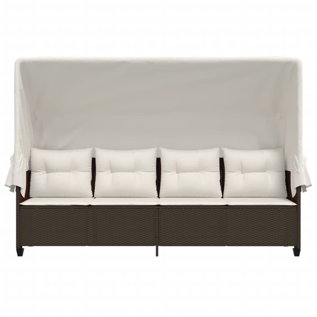 Ξαπλώστρα Καφέ Συνθετικό Ρατάν με Σκίαστρο και Μαξιλάρια - Pakobazaar