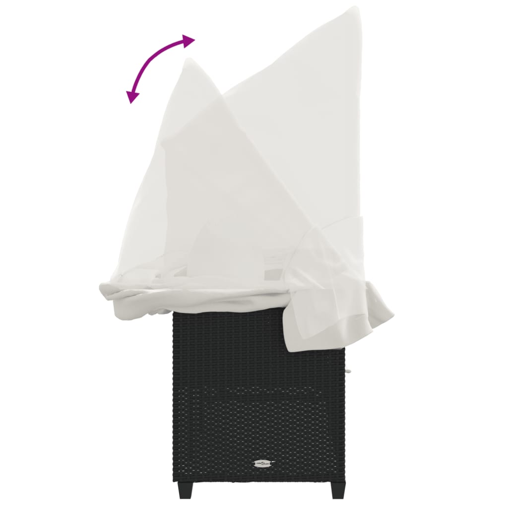 Ξαπλώστρα Μαύρη Συνθετικό Ρατάν με Σκίαστρο και Μαξιλάρια