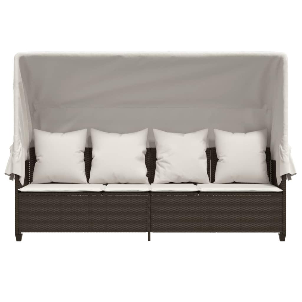 Ξαπλώστρα Καφέ Συνθετικό Ρατάν με Σκίαστρο και Μαξιλάρια