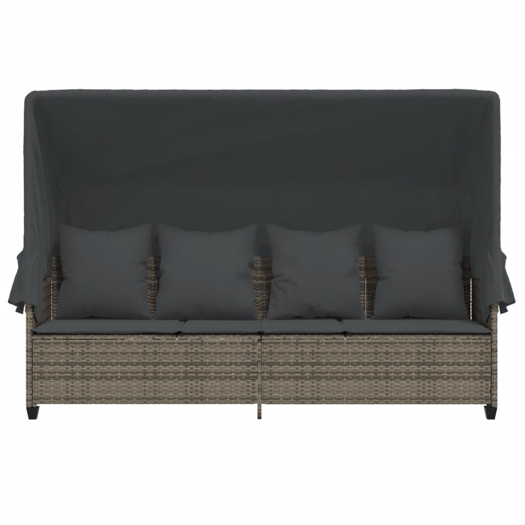 Ξαπλώστρα Γκρι Συνθετικό Ρατάν με Σκίαστρο και Μαξιλάρια