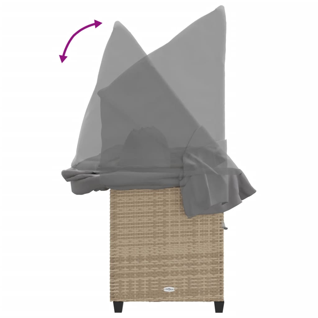 Ξαπλώστρα Μπεζ Συνθετικό Ρατάν με Σκίαστρο και Μαξιλάρια