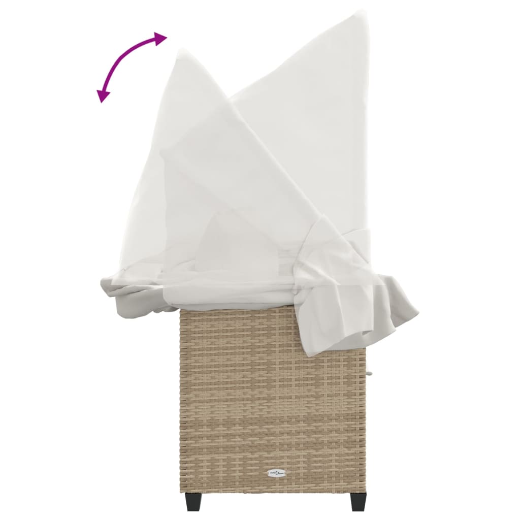 Ξαπλώστρα Μπεζ Συνθετικό Ρατάν με Σκίαστρο και Μαξιλάρια