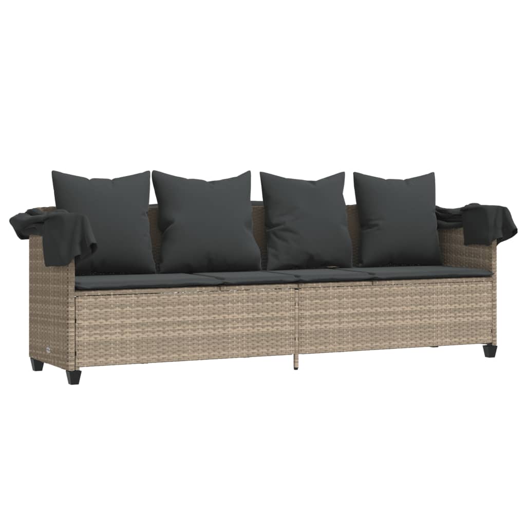 Ξαπλώστρα Αν. Γκρι Συνθετικό Ρατάν με Σκίαστρο και Μαξιλάρια