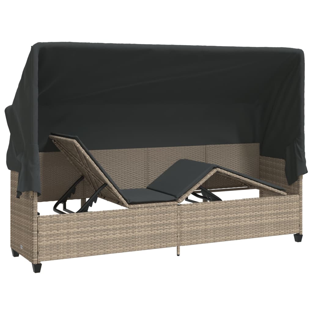 Ξαπλώστρα Αν. Γκρι Συνθετικό Ρατάν με Σκίαστρο και Μαξιλάρια