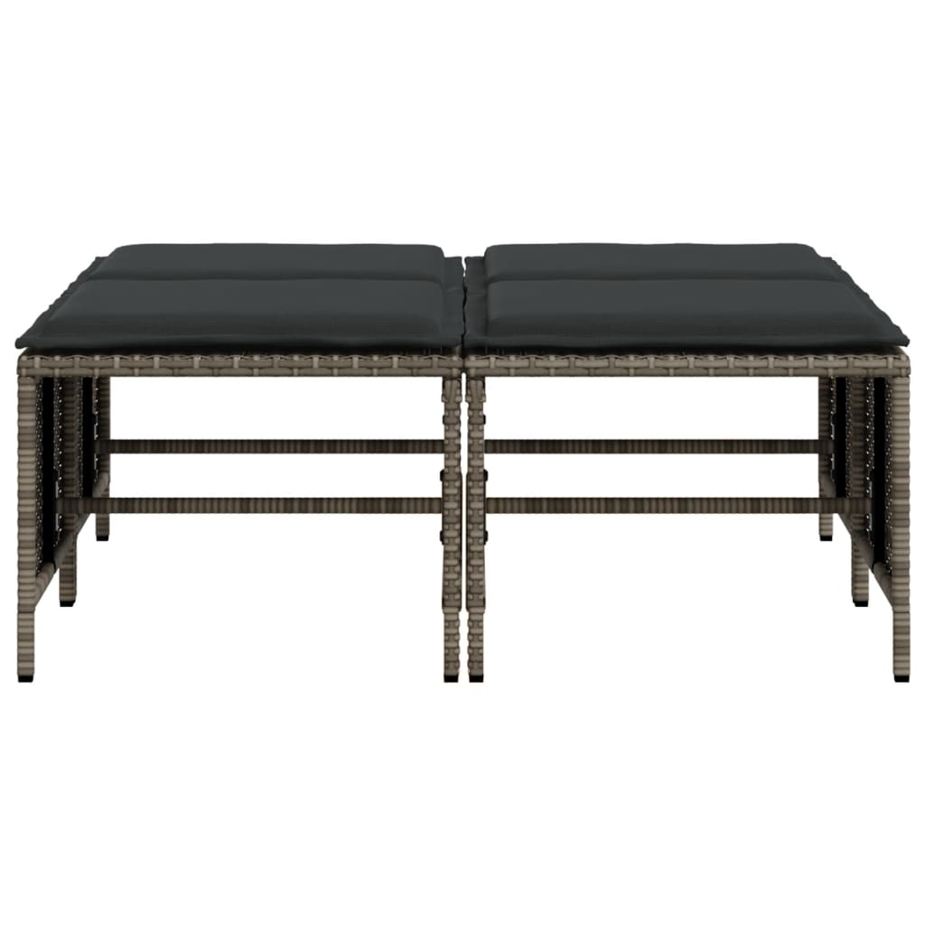 Σκαμπό Κήπου 4 τεμ. Γκρι από Συνθετικό Ρατάν με Μαξιλάρια