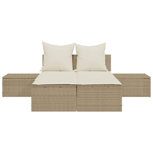 Ξαπλώστρα Διπλή Μπεζ από Συνθετικό Ρατάν με Μαξιλάρια