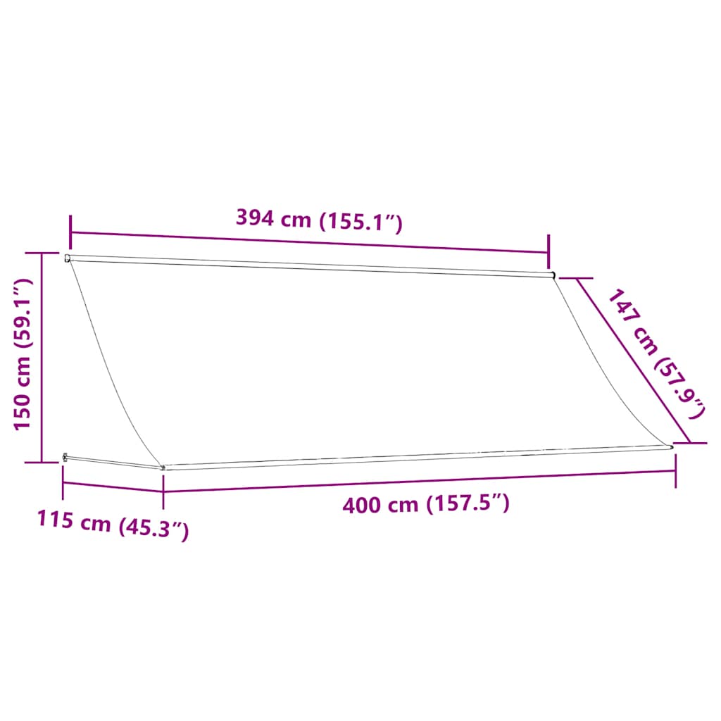Τέντα Συρόμενη Ανθρακί 400 x 150 εκ. από Ύφασμα και Ατσάλι - Pakobazaar