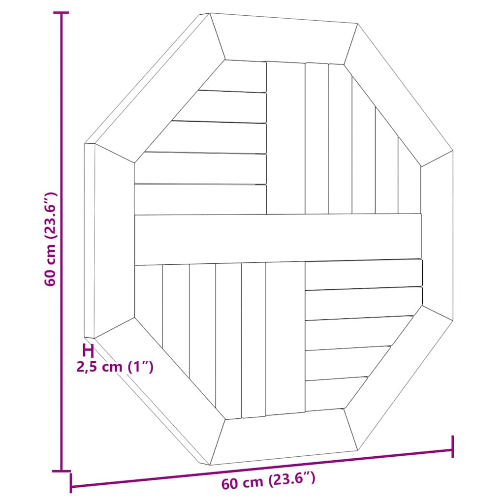 Επιφάνεια Τραπεζιού Οκτάγωνη 60x60x2,5 εκ. Μασίφ Ξύλο Teak