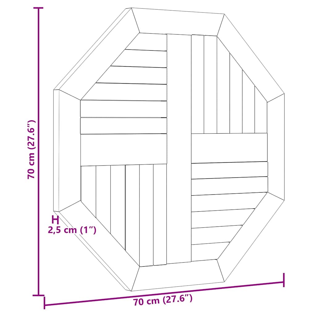 Επιφάνεια Τραπεζιού Οκτάγωνη 70x70x2,5 εκ. Μασίφ Ξύλο Teak