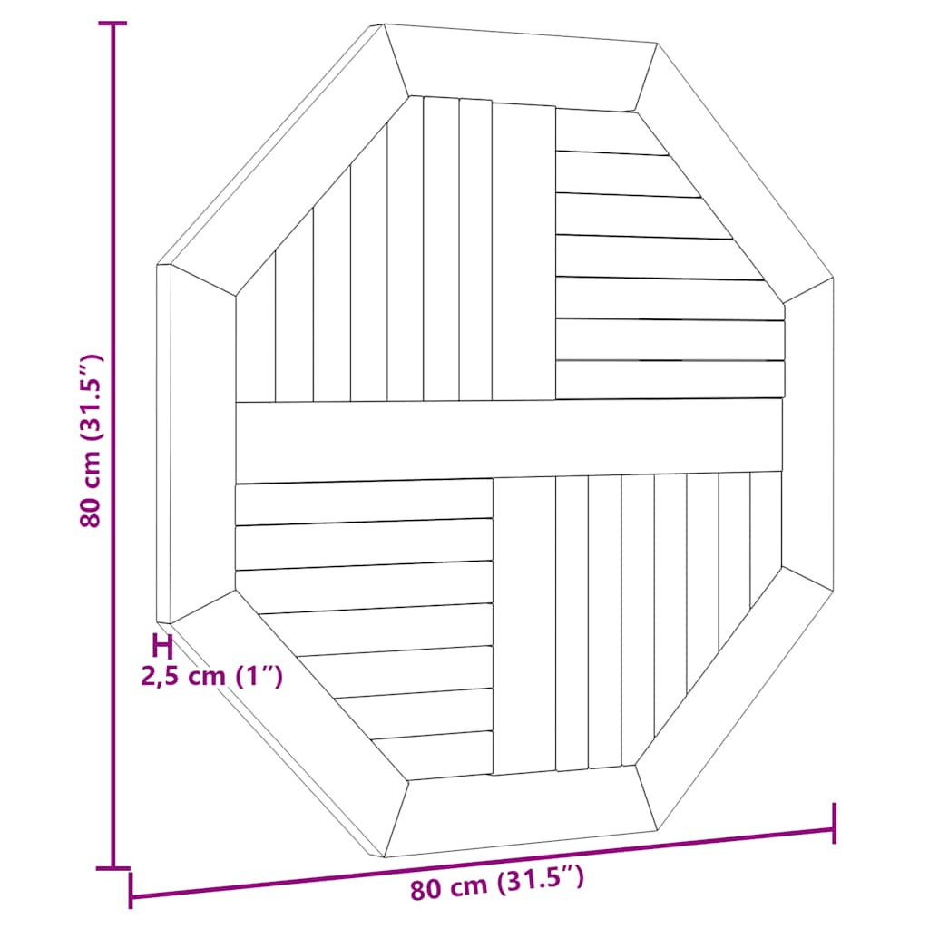 Επιφάνεια Τραπεζιού Οκτάγωνη 80x80x2,5 εκ. Μασίφ Ξύλο Teak
