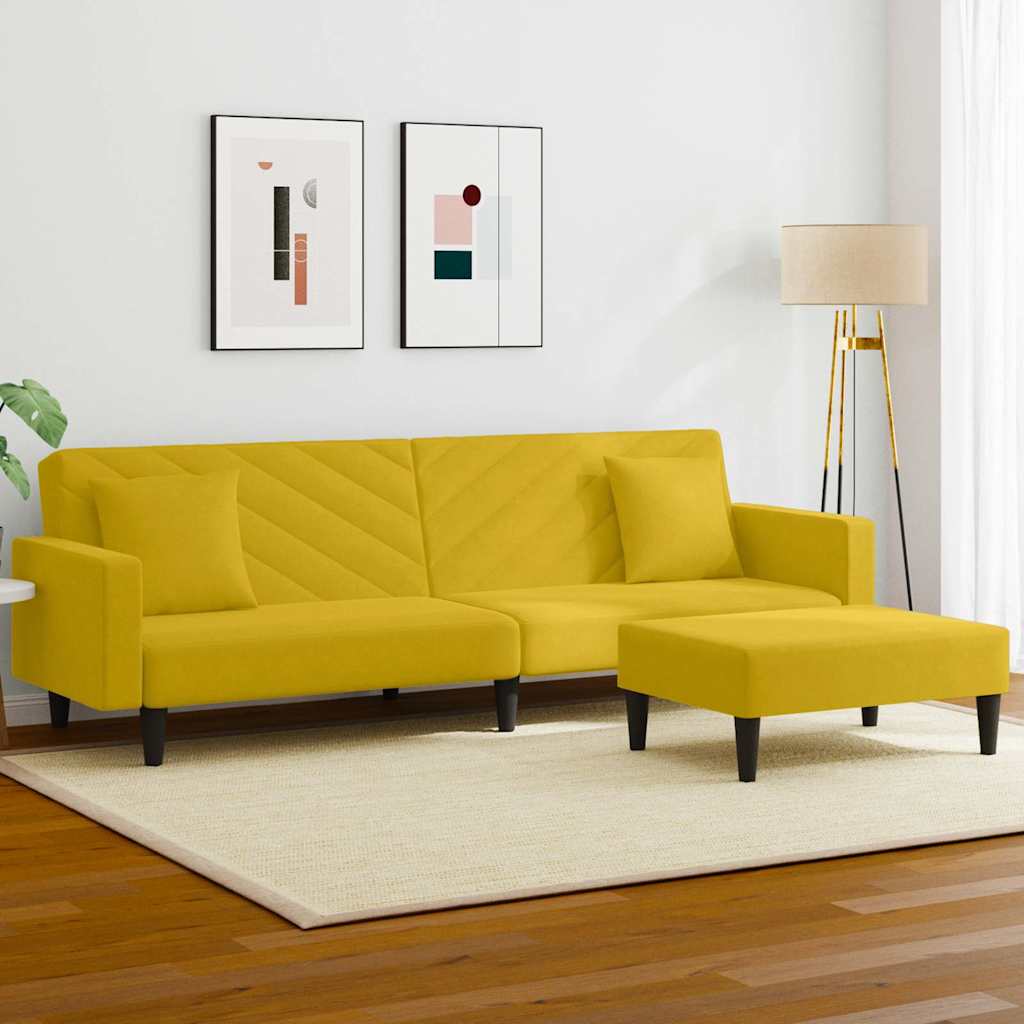 Σαλόνι Σετ 2 Τεμαχίων Κίτρινο από Βελούδο με Μαξιλάρια - Pakobazaar