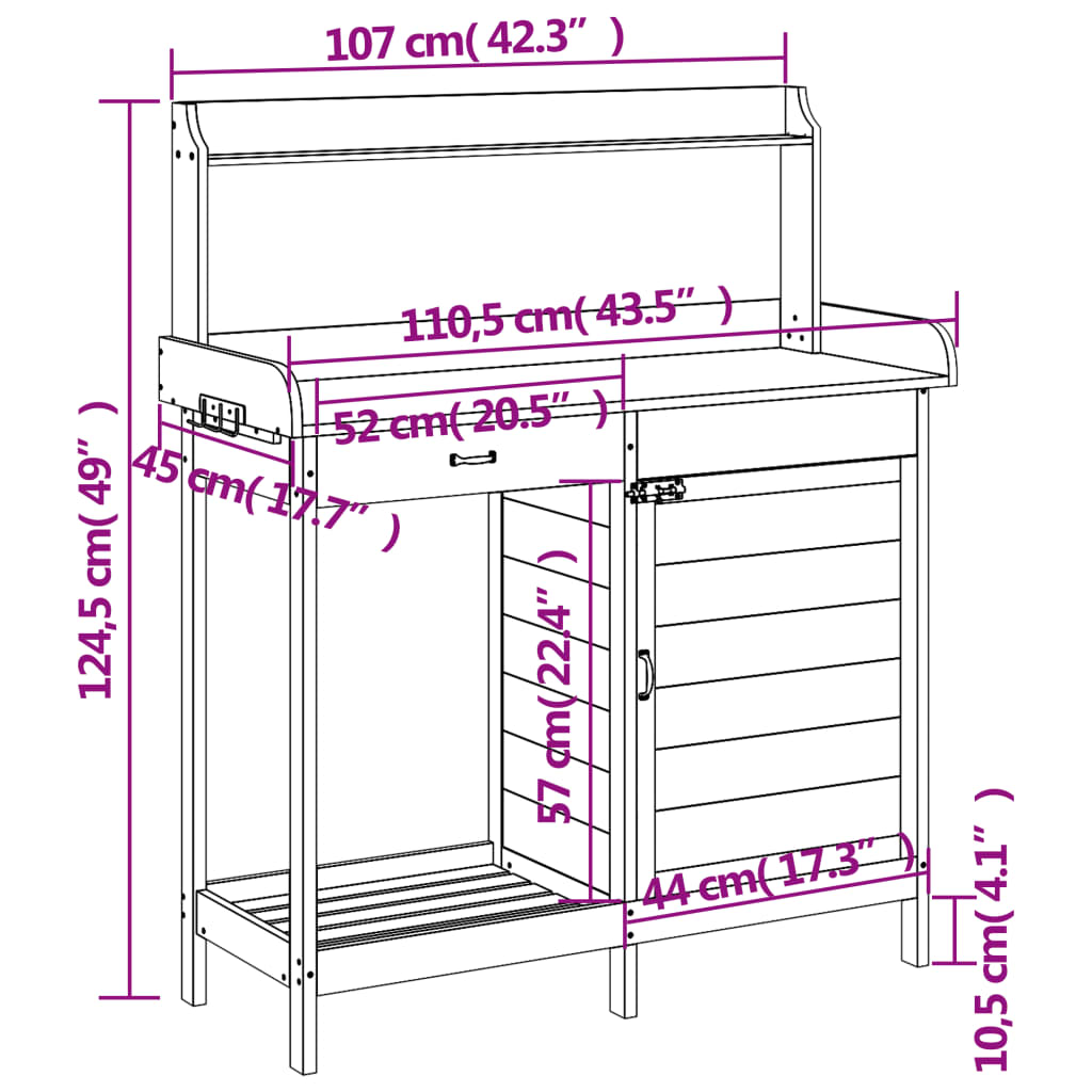 Τραπέζι για Γλάστρες με Ντουλάπι 110,5x45x124,5 εκ. Μασίφ Ελάτη - PAKOBAZAAR