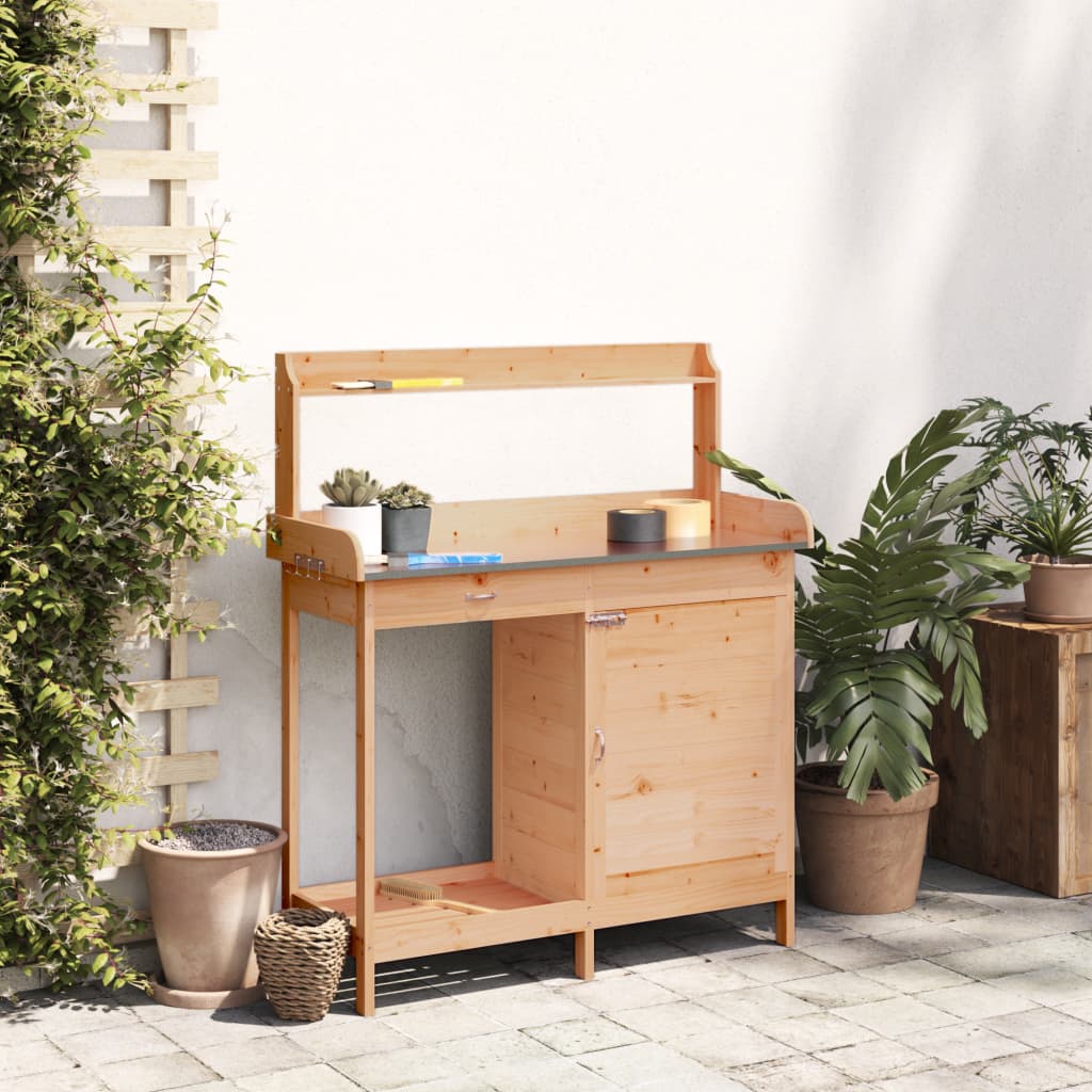 Τραπέζι για Γλάστρες+Ντουλάπι Καφέ 110,5x45x124,5εκ Μασίφ Ελάτη - PAKOBAZAAR