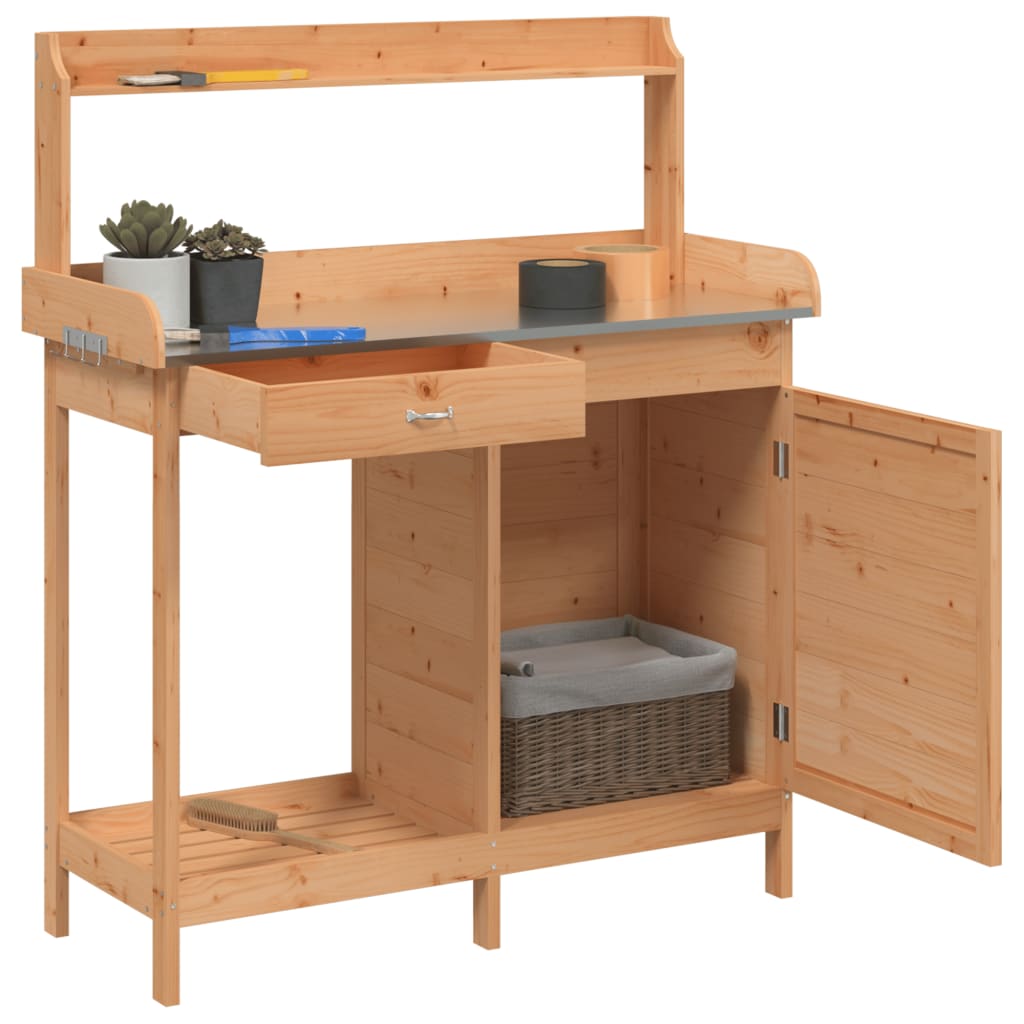 Τραπέζι για Γλάστρες+Ντουλάπι Καφέ 110,5x45x124,5εκ Μασίφ Ελάτη - PAKOBAZAAR
