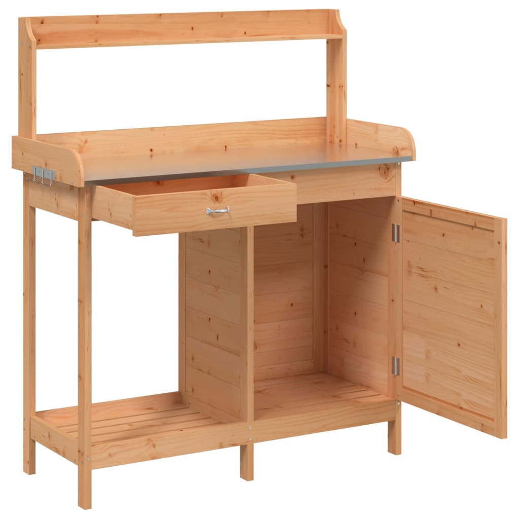 Τραπέζι για Γλάστρες+Ντουλάπι Καφέ 110,5x45x124,5εκ Μασίφ Ελάτη - PAKOBAZAAR