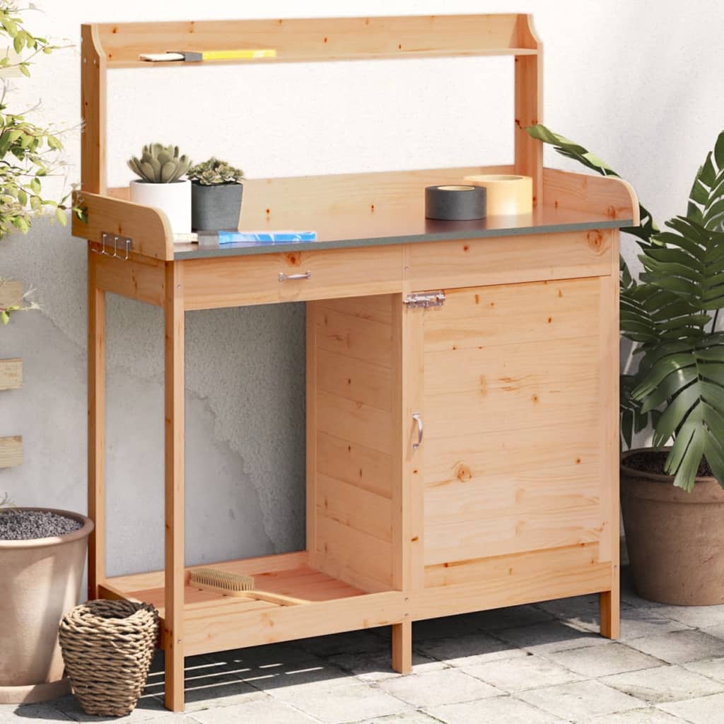 Τραπέζι για Γλάστρες+Ντουλάπι Καφέ 110,5x45x124,5εκ Μασίφ Ελάτη - PAKOBAZAAR