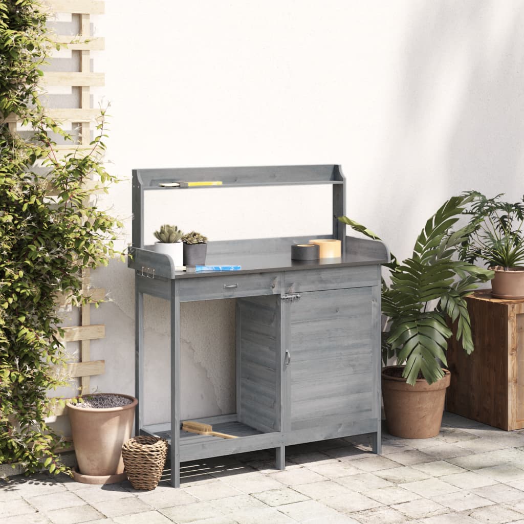 Τραπέζι για Γλάστρες+Ντουλάπι Γκρι 110,5x45x124,5εκ Μασίφ Ελάτη - PAKOBAZAAR