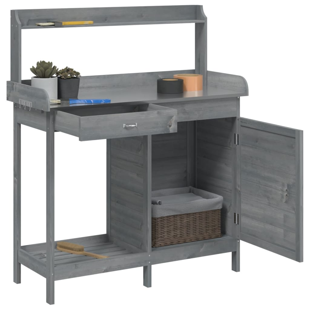 Τραπέζι για Γλάστρες+Ντουλάπι Γκρι 110,5x45x124,5εκ Μασίφ Ελάτη - PAKOBAZAAR