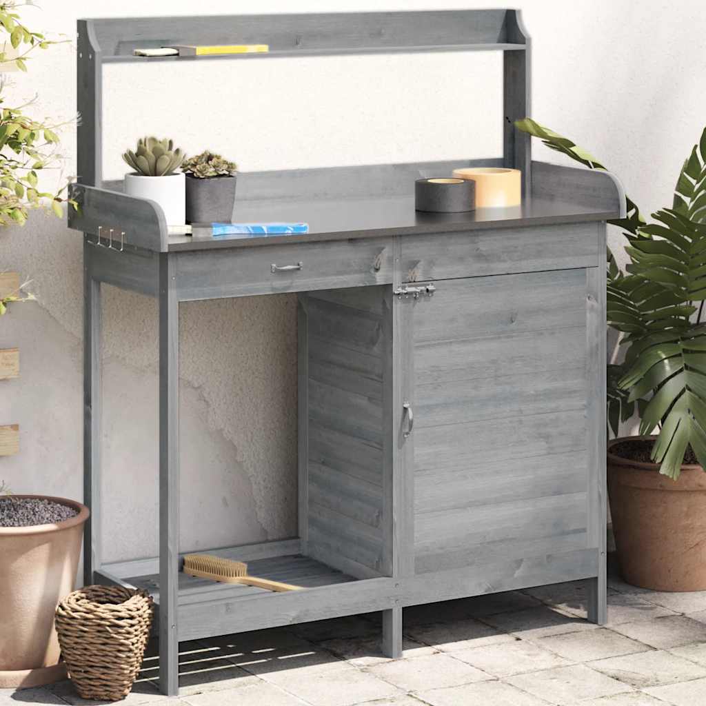 Τραπέζι για Γλάστρες+Ντουλάπι Γκρι 110,5x45x124,5εκ Μασίφ Ελάτη - PAKOBAZAAR