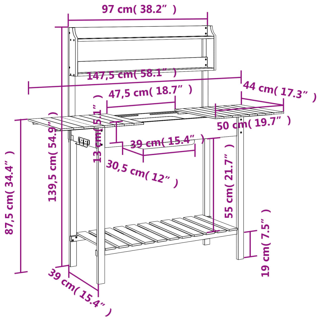 Τραπέζι για Γλάστρες+Νεροχύτη Καφέ 147,5x44x139,5εκ Μασίφ Ελάτη - PAKOBAZAAR