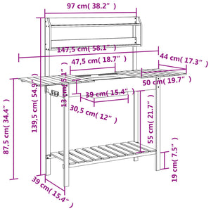 Τραπέζι για Γλάστρες+Νεροχύτη Καφέ 147,5x44x139,5εκ Μασίφ Ελάτη - PAKOBAZAAR